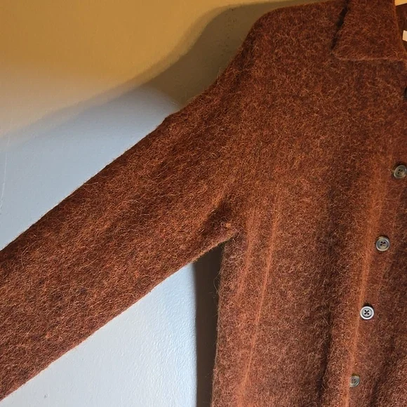 Madewell Carrabelle Polo Cardigan Alpaca Mohair Sweater In Heather Mahogany - Picture 7 of 14